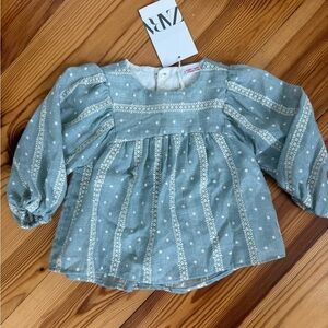 Zara toddler Blue/green and White Patterned Blouse boho - 9-12months